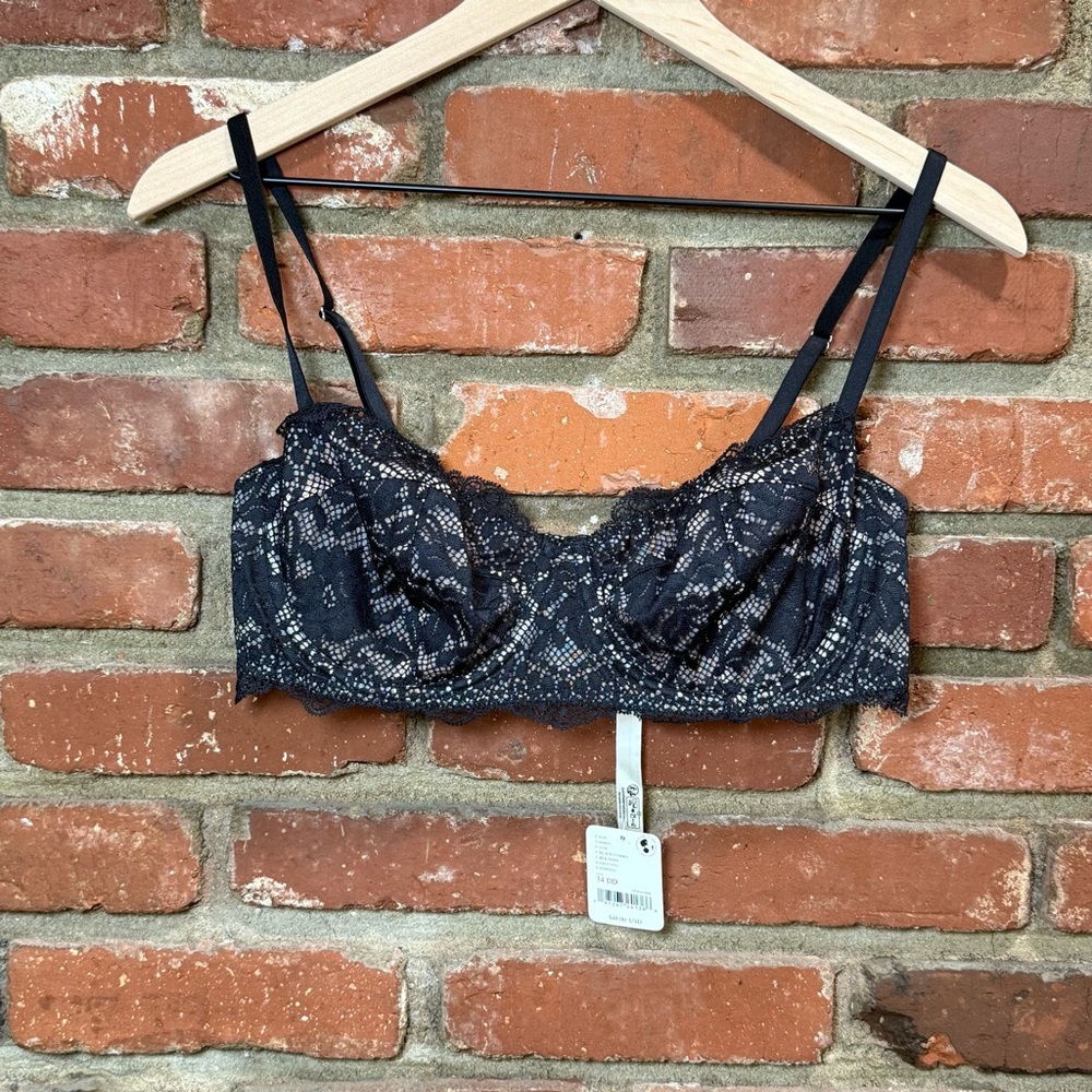 Free People Intimately FP Maya Underwire‎ Convertible Bra size 34 DD black lace
